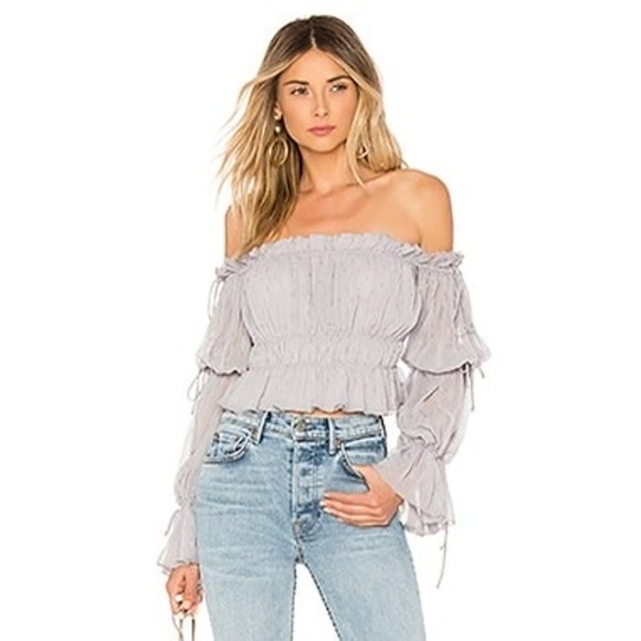 REVOLVE Tops - Chrissy Teigen x REVOLVE White Sands off the shoulder  Top in Dove Grey